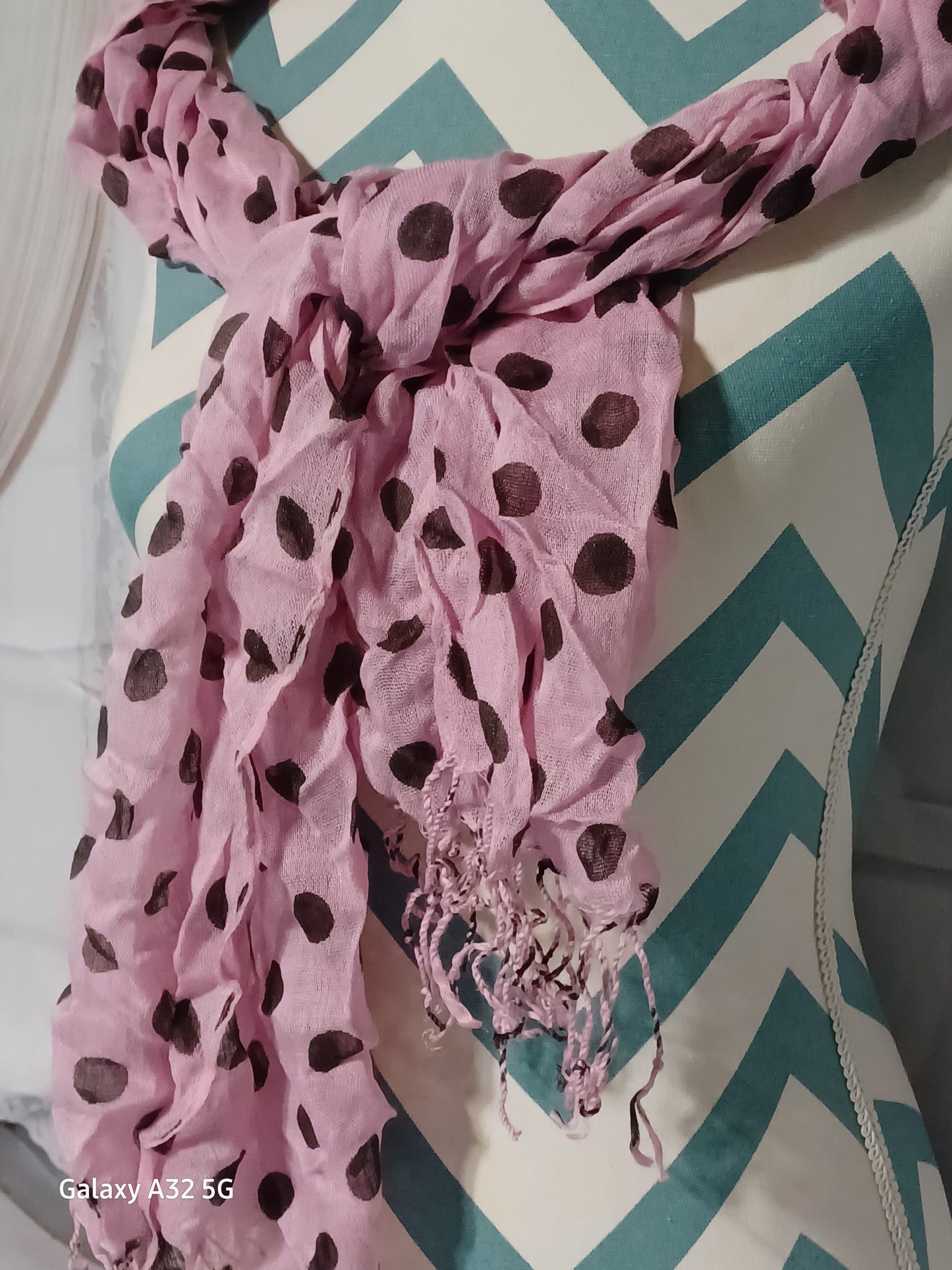 Pink & Brown Dotted Lightweight Scarf