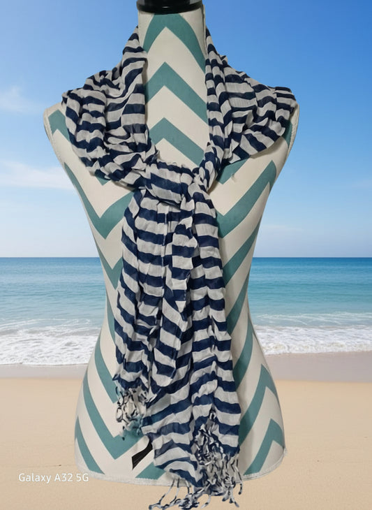 Blue & White Stripe Lightweight Scarf