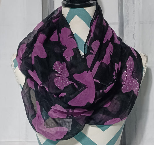 Purple & Black Butterfly Theme Infinity Scarf